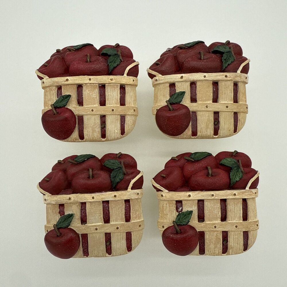 Vintage Set Of 4 Apple Basket Napkin Holders Napkin Rings Farmhouse Cottage 90s